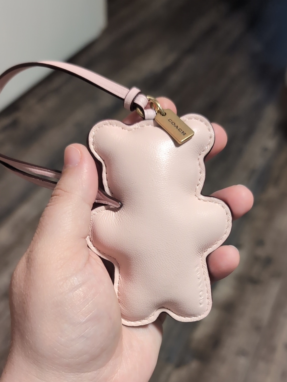 Coach Pale Pink Teddy Bear Leather Charm with Gold Tag